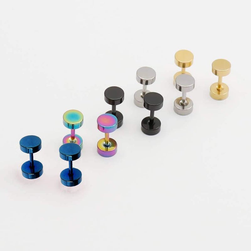 EACHLP Unisex 5MM Simple Stainless Steel Stud Earring Faux Gauges Ear Plugs Tunnel Hypoallergenic Cartilage Tragus Second Third Hole Ear Piercing Jewelry - Image 2
